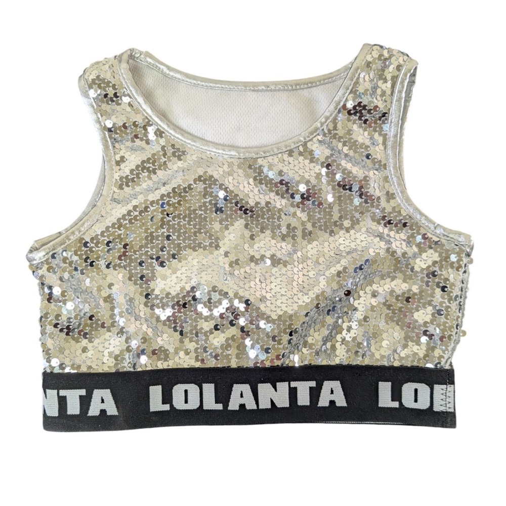 Lolanta Size 130cm Girls Silver Sequin Crop Top 1pc Hip Hop Dance Costume